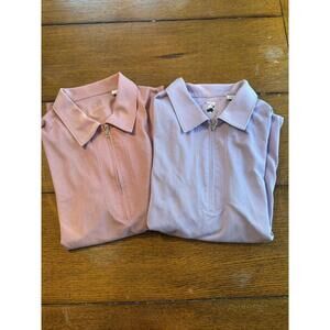 Lot Of 2 Cutter & Buck Women’s Large 3/4 Sleeve Zip Polo Golf Shirts Purple Red